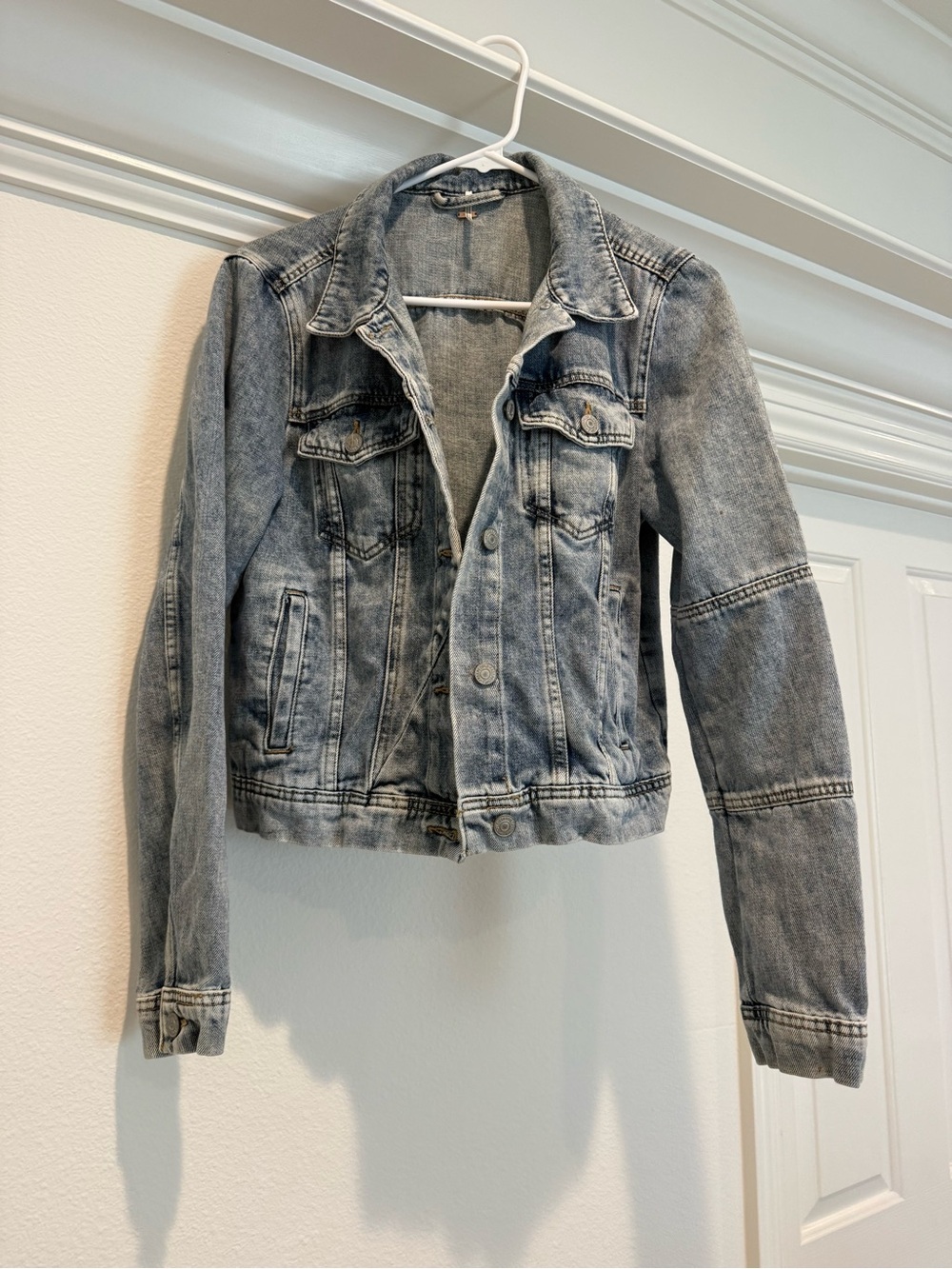 Free People Light Gray Washed Denim Jacket